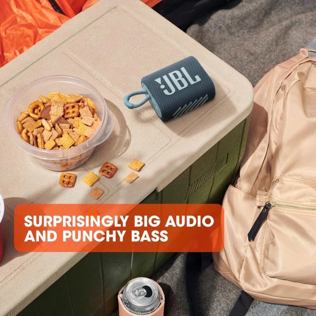 مكبر صوت محمول JBL GO3 مع ميزة Bluetooth المدمجة للبطارية مقاومة للماء ومكافحة الغبار - أسود