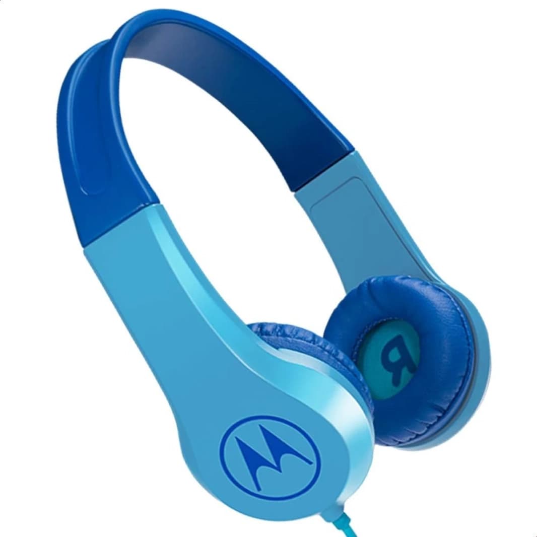 Motorola Squads 200 Kids Wired Headphones anti-Allergic Cushion Enhanced Bass In-Line Assistant Assistant متوافق مع Aux 3.5 ملم-الأزرق