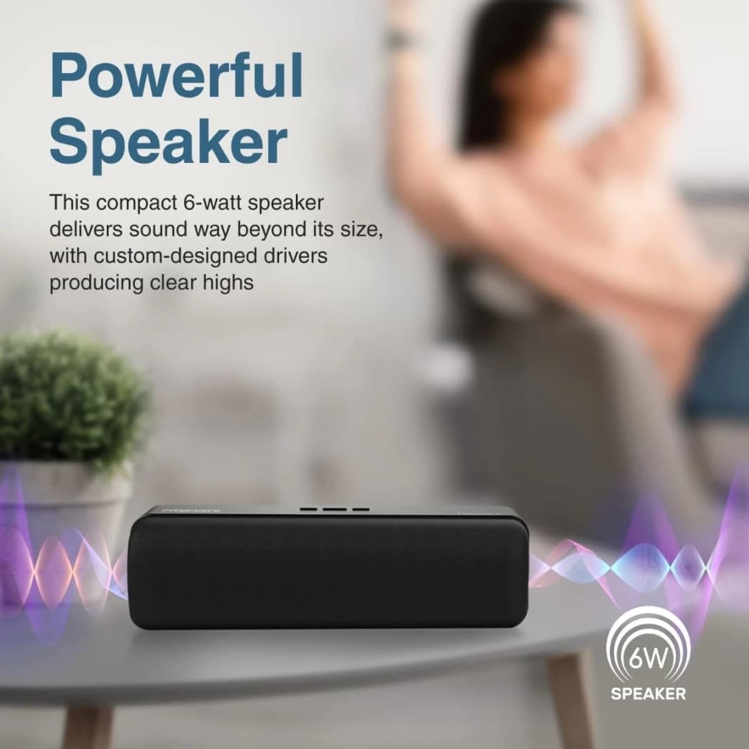 PROMATE CAPSULE -2 Bluetooth Portable Speaker HD 6W TRUE Bluetooth 5.0 Long Playtime USB Media Port Micro SD Card ومنفذ 3.5 مم - أسود
