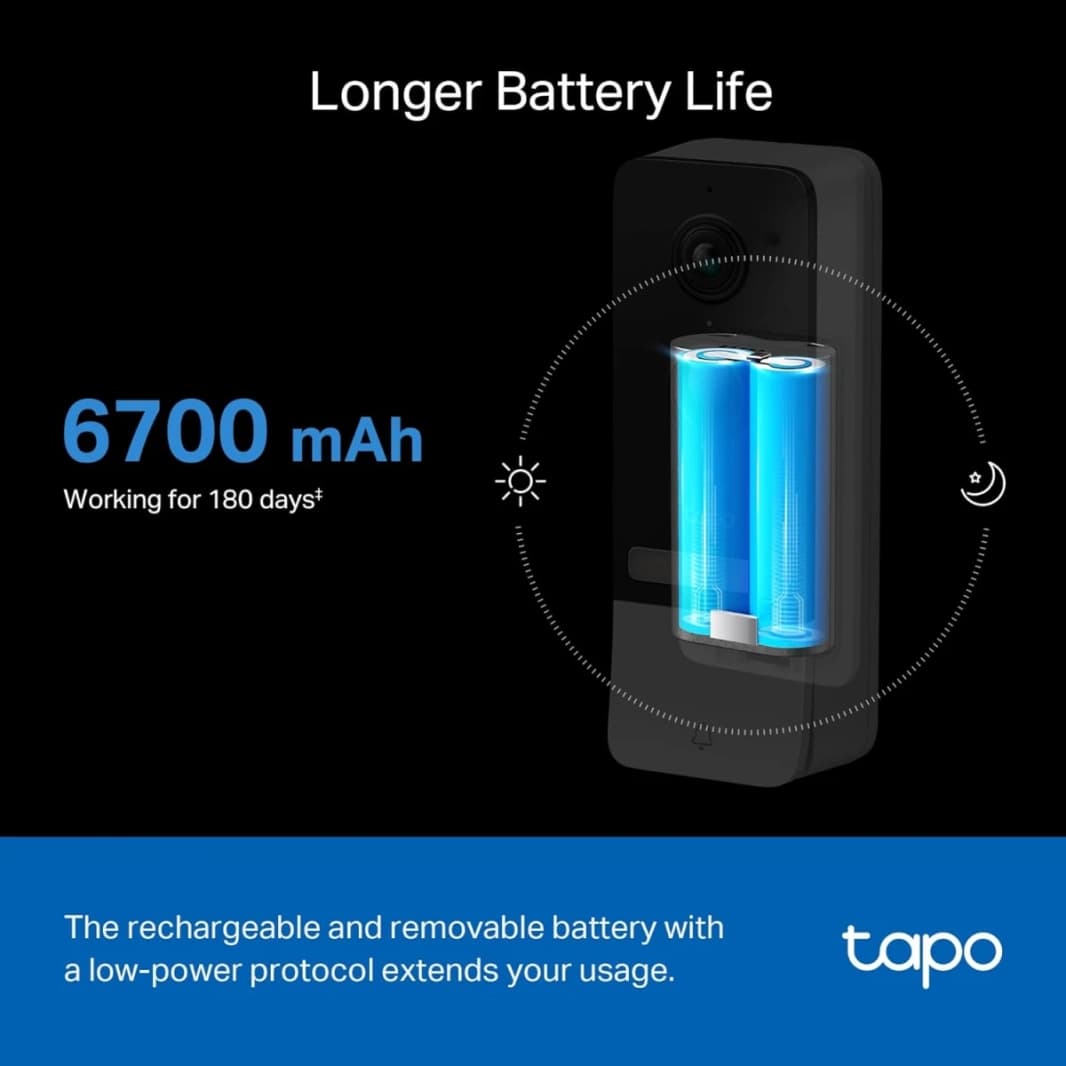 Tapo Tapo D230S1 كاميرا جرس باب فيديو ذكية متضمنة 2K رؤية ليلية ملونة 2 اتجاه صوت مجاني اكتشاف AI سحابة / تخزين بطاقة SD 180 يومًا تعمل بالبطارية مع Alexa