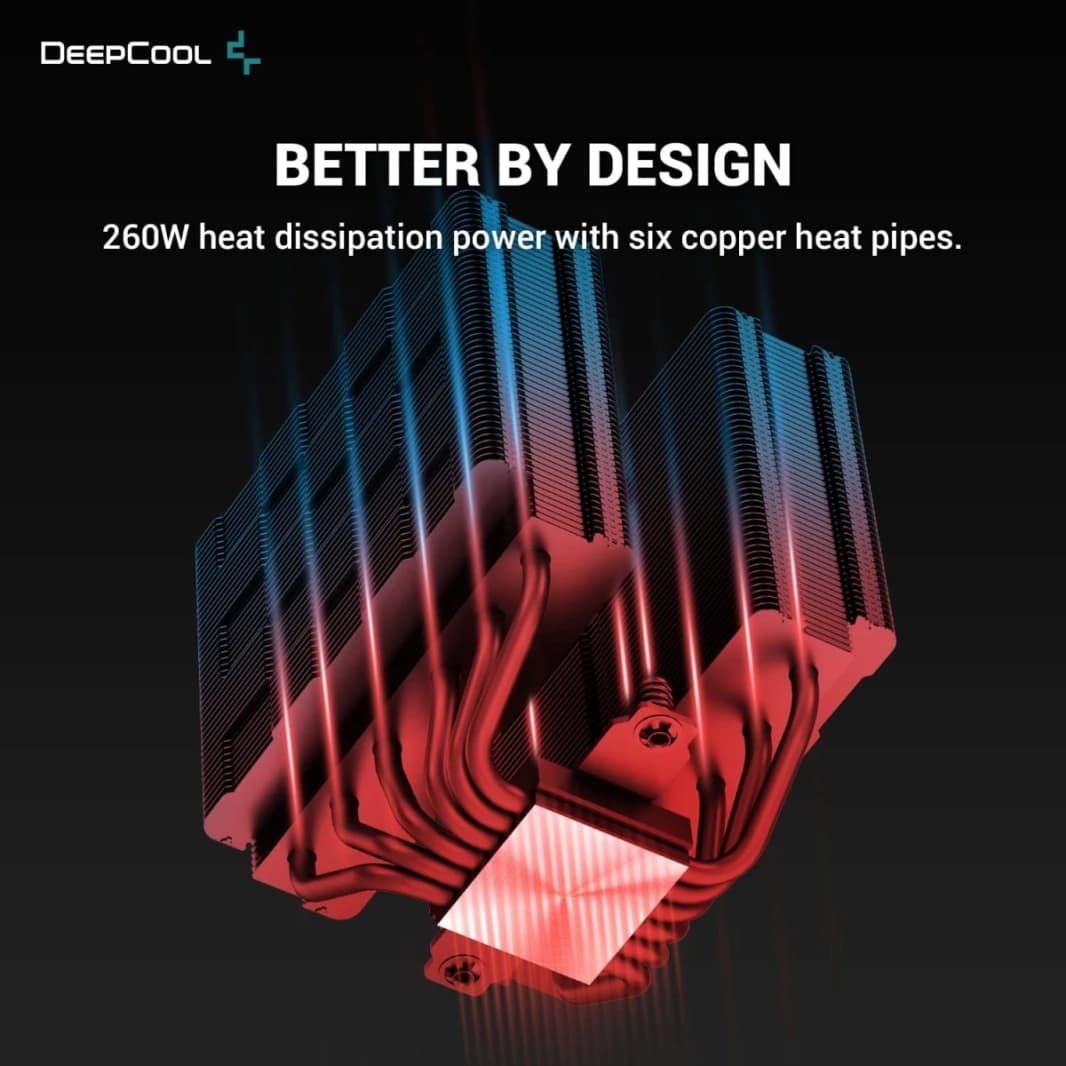 DeepCool GAMMAXX AG620 BK ARGB وحدة المعالجة المركزية مبرد الهواء مايتي 260 وات TDP 6 قطع أنابيب حرارة نحاسية ARGB مزامنة مع مروحة 120 مم PWM