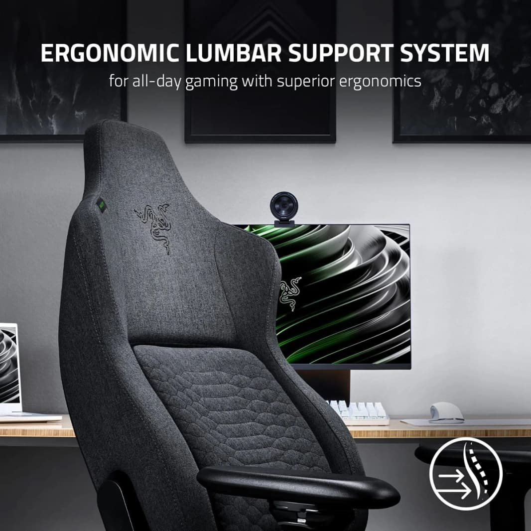 Razer Iskur Fabric Fabric Fabric Support Lumbar Support Ultra-Soft-Soft Dill-Pabric Cushions 4D Armrests-Dark Gray
