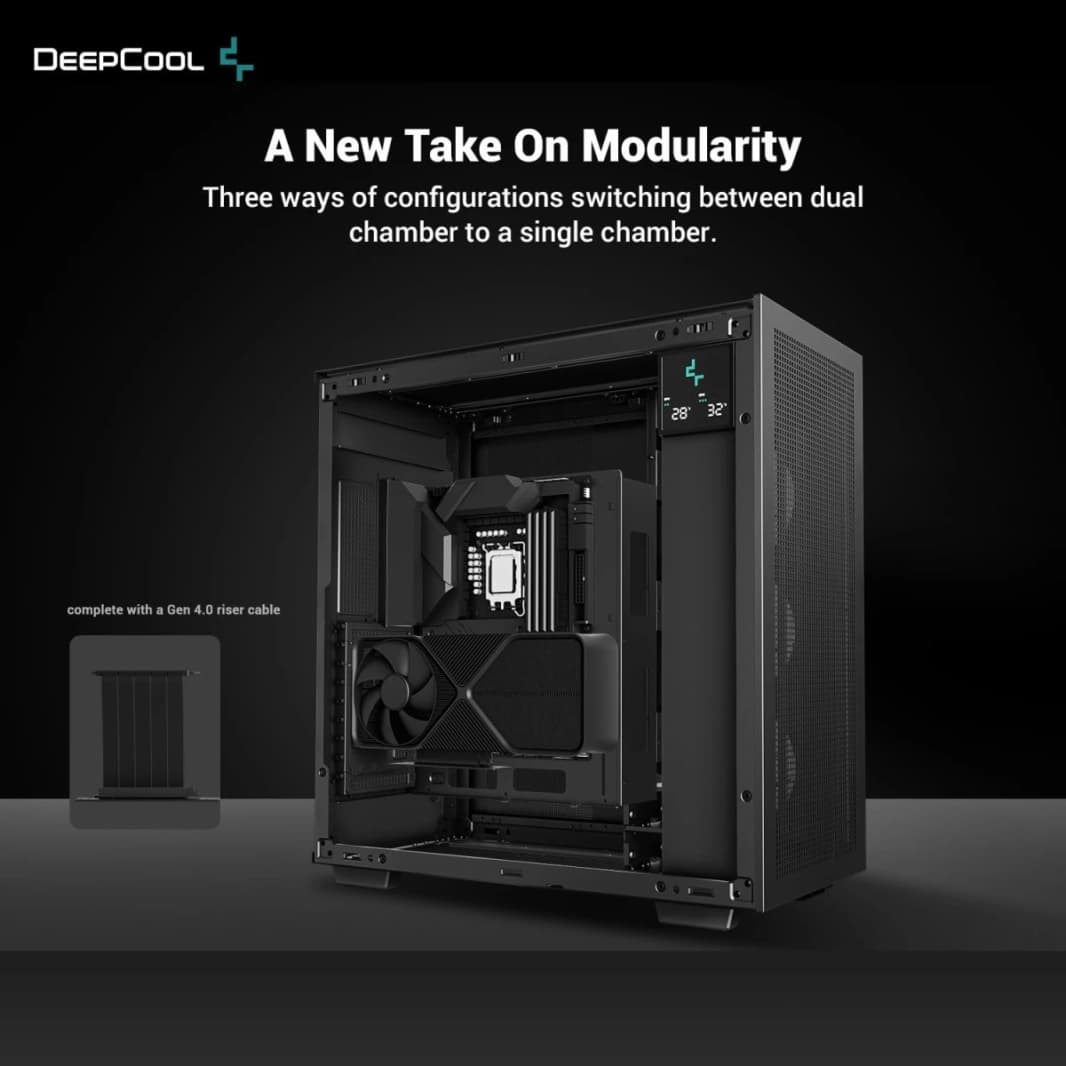 Deepcool Morpheus ATX+ HOBULE AIRWOWKING WIBERS W/ GENT MOUNT & GEN 4 RISER CABLE CABLED 4X TRINITY 140MM ARGB FORS - Black