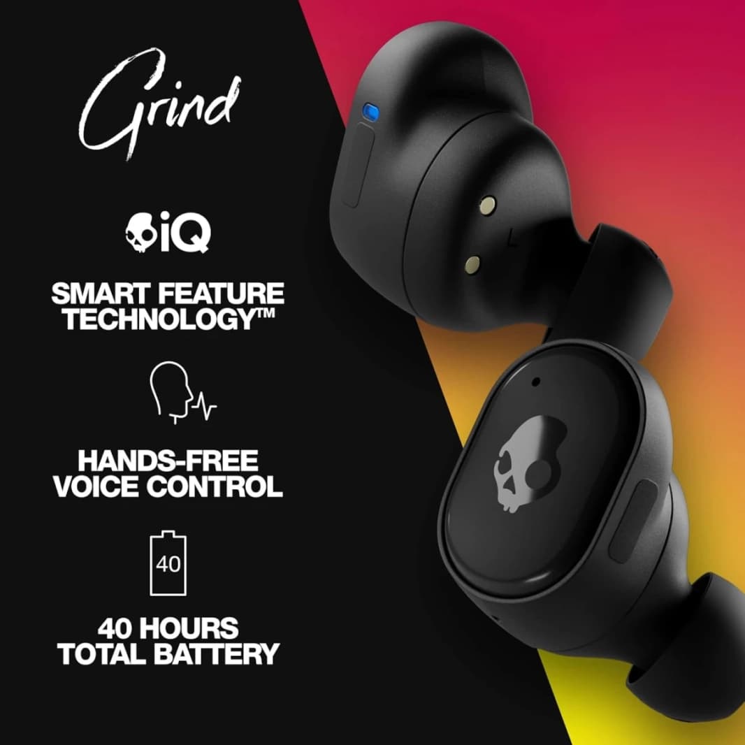 Skullcandy Grind In-ear التحكم الصوتي المتكامل MICS تقليص الضوضاء 40 HR Battery Skull-IQ Alexa ممكّن لأجهزة iPhone Android & Bluetooth-Black True
