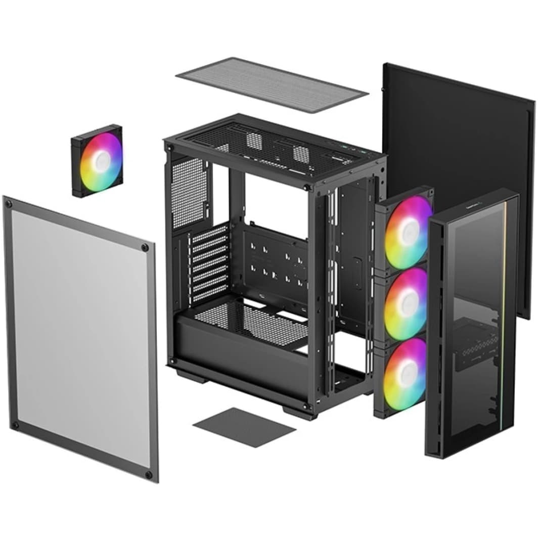 Deepcool Matrexx 55 V4 Mid Tower Glass Led Strip W/ 3x140mm + 1x120mm Argb Fans - Black
