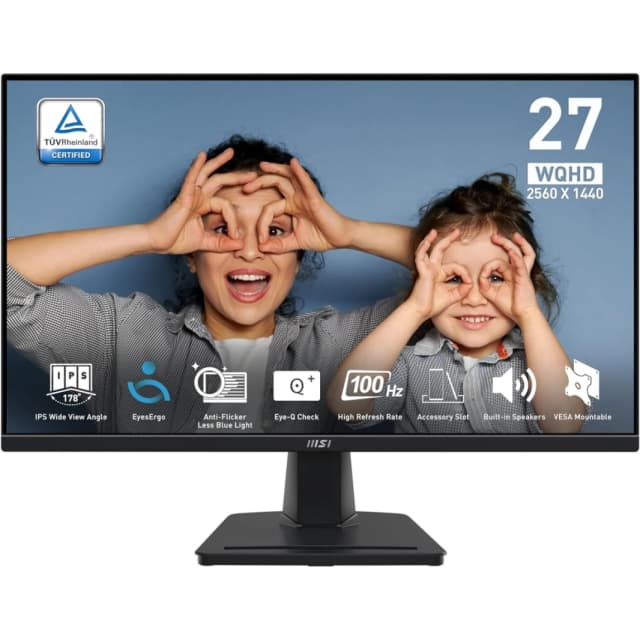 MSI Pro MP275Q Professional Business 27 "QHD 2K 100Hz 100 ٪ SRGB MSI Eyesergo & Eye-Q Technology W/ SPEALES و DISTRED PORT & HDMI-Black