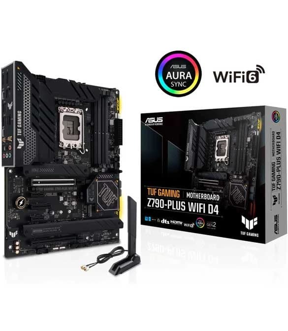 لوحة أم ASUS TUF GAMING Z790-PLUS WIFI D4 LGA 1700 (INTEL® الجيل الثاني عشر والثالث عشر) ATX GAMING (PCIE 5.0، DDR5، 4XM.2 SLOTS، 16+1 DRMOS، WiFi 6، 2.5GB LAN، منفذ USB 3.2 GEN 2 TYPE-C® الأمامي، Thu