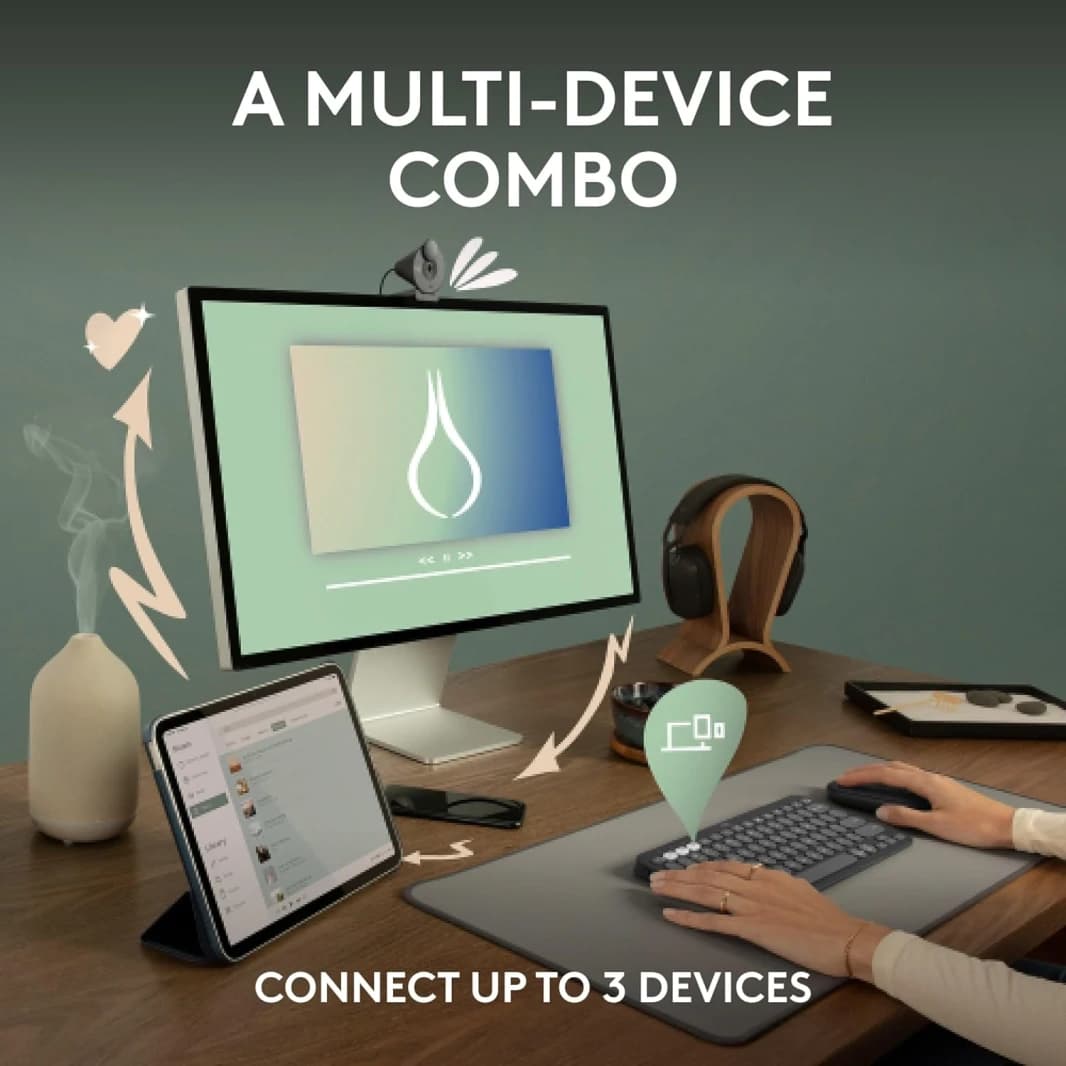 لوحة مفاتيح وماوس لاسلكيان بتقنية البلوتوث من Logitech Pebble 2 MK380s متعددة الأجهزة