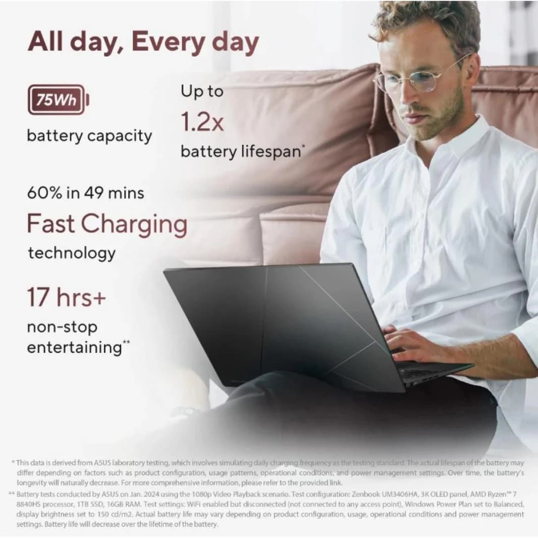 NEW Laptop ASUS Zenbook 14 OLED | AMD Ryzen™ 7 8840HS Processor Ryzen™ AI XDNA  up to 38 TOPs 16GB DDR5X, 14.0-inch FHD Windows Hello Support, Sleeve & Stylus - Jade Black