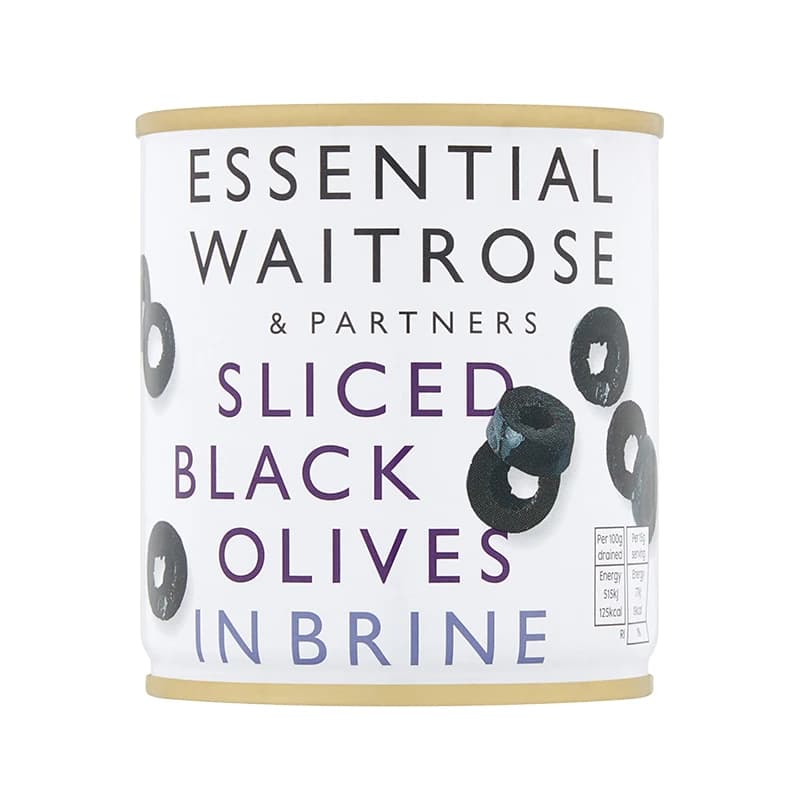 زيتون أسود شرائح أساسي من Waitrose في محلول ملحي 200 جرام
