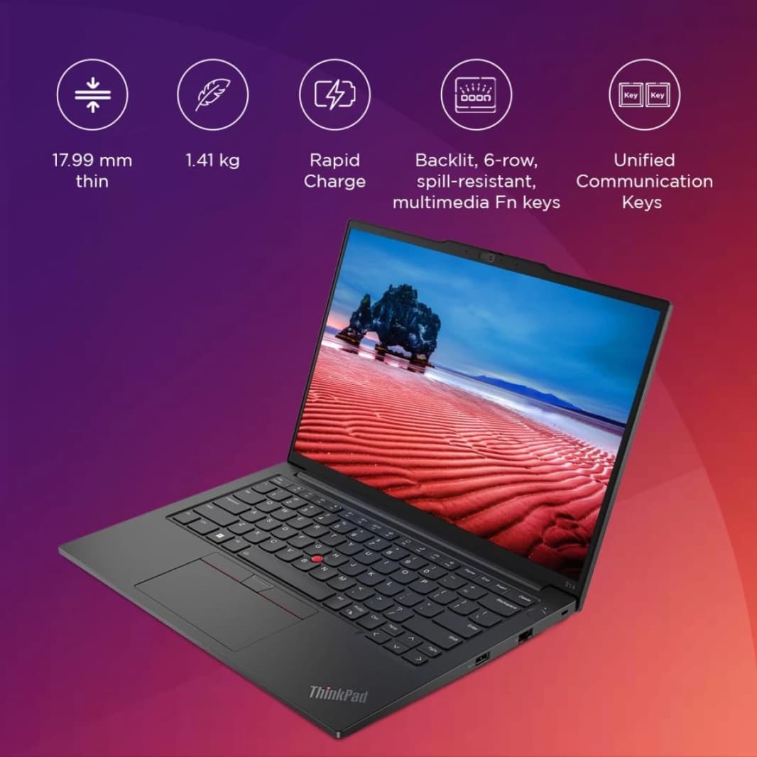 كمبيوتر محمول Lenovo ThinkPad Edge E14 Gen6 الجديد من الجيل السادس AMD Ryzen 5 7Gen 7535U 7Gen 6-Core رفيع وخفيف الوزن لرجال الأعمال - أسود