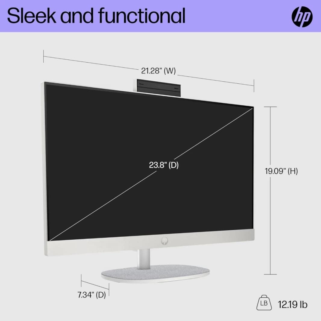 كمبيوتر HP All-in-One 24-cr0024ne (2023) جديد بمعالج Intel Core i7 من الجيل الثالث عشر و10 أنوية وشاشة لمس IPS Full HD 99% sRGB مقاس 24 بوصة - أبيض