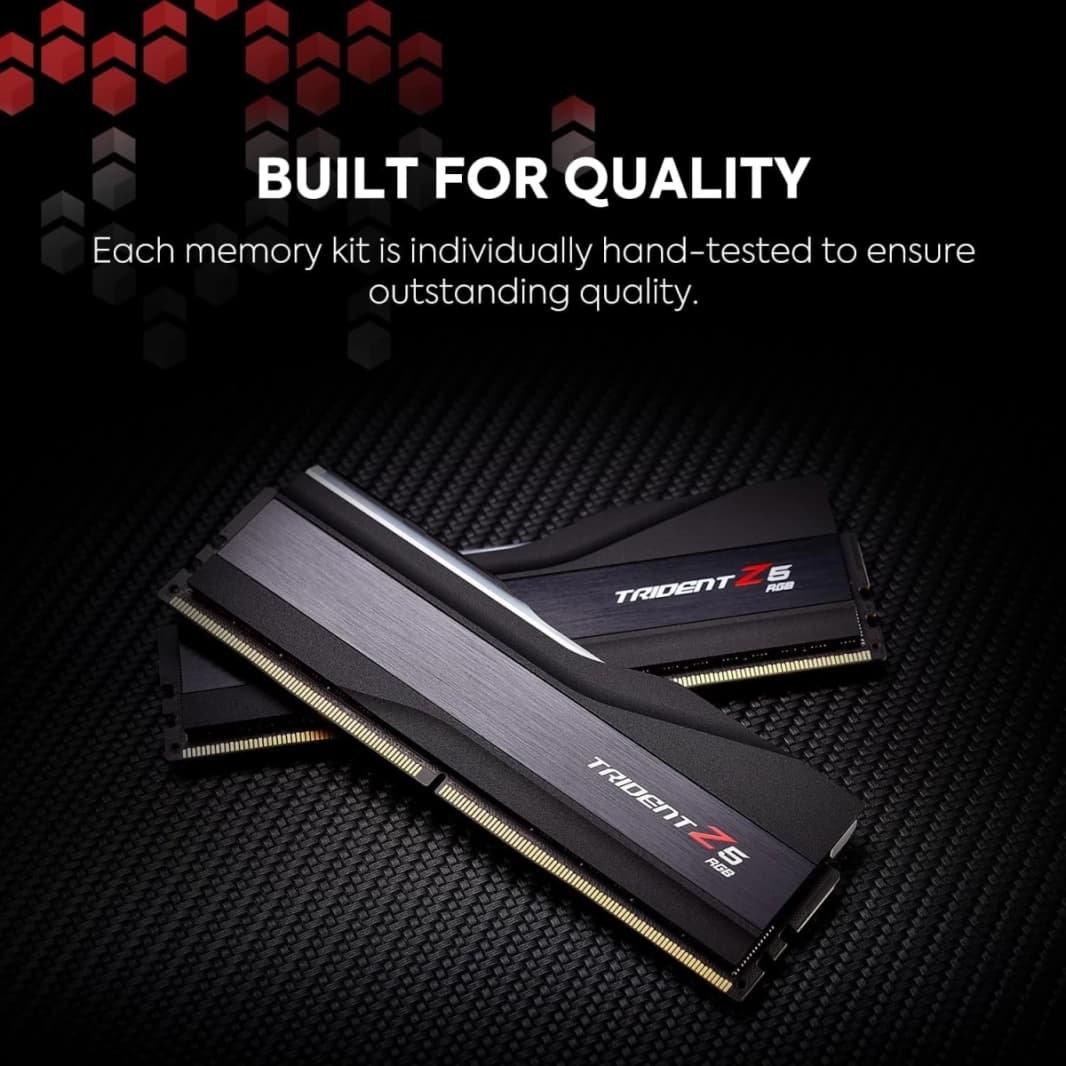 ذاكرة وصول عشوائي للكمبيوتر الشخصي DDR5 7200 من سلسلة Trident Z5 RGB الجديدة من GSKILL بسعة 32 جيجابايت (2 × 16 جيجابايت) - أسود
