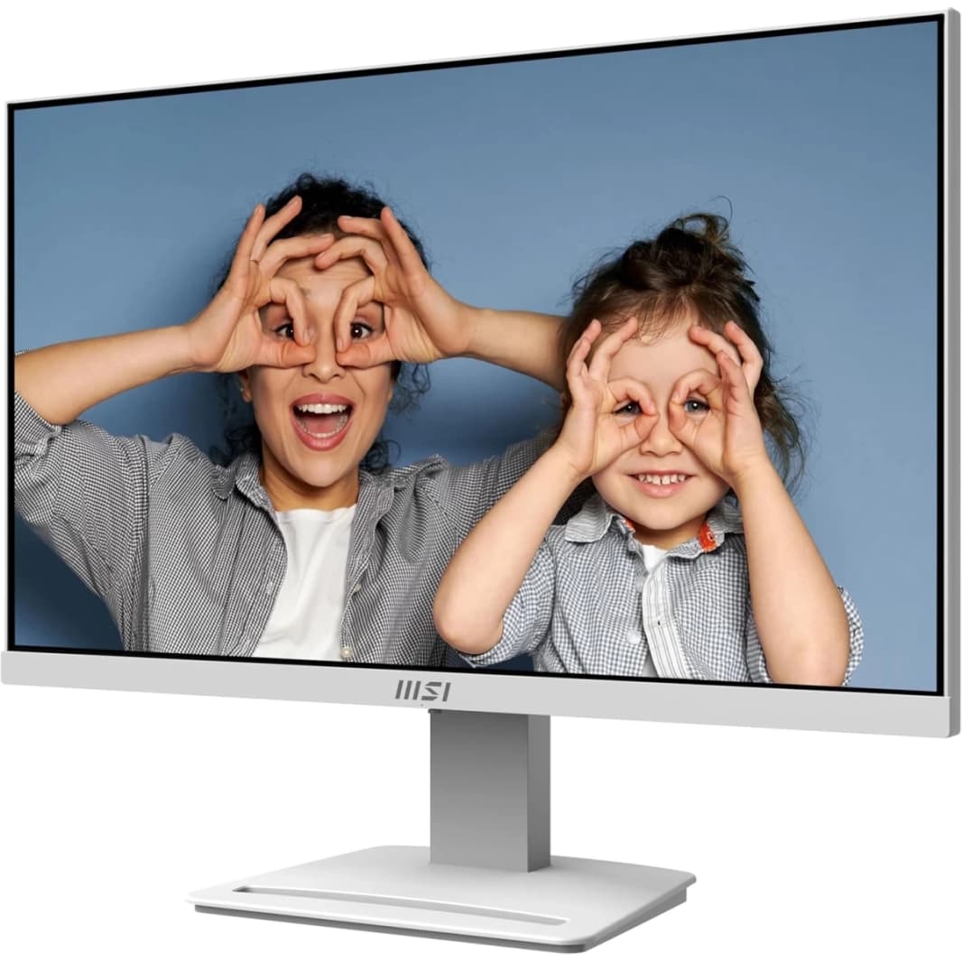شاشة MSI PRO MP253 مقاس 25 بوصة IPS Full HD 100Hz أقل إضاءة زرقاء PRO VESA مكبرات صوت مدمجة قابلة للتعديل HDMI وDP وVGA - أبيض