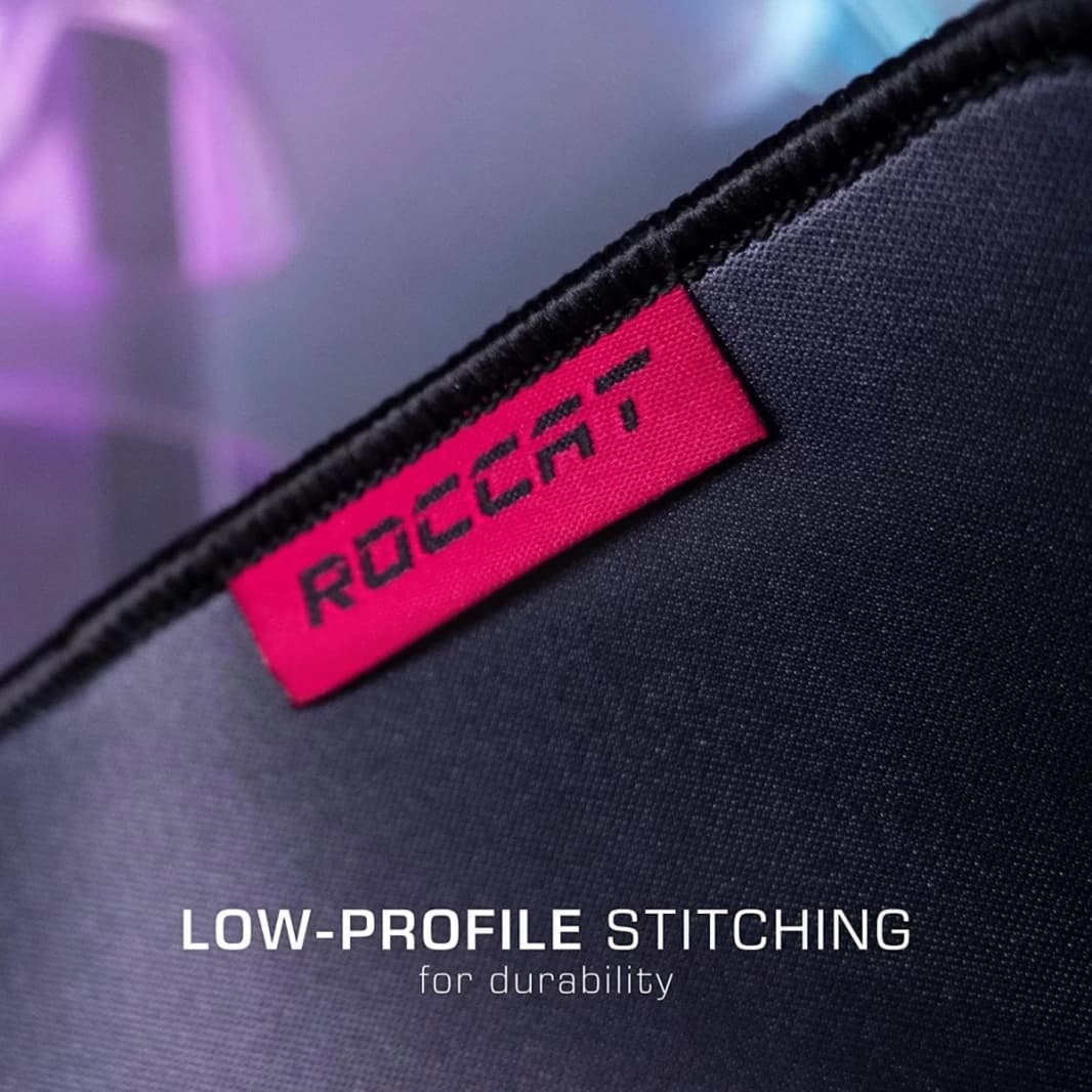 لوحة ماوس ألعاب الكمبيوتر ROCCAT Sense Icon XXL ذات الظهر المطاطي غير القابل للانزلاق ذات التصميم الفني المخصص وسطح القماش المتين المعالج بالراتنج وحواف مخيطة منخفضة الارتفاع، باللون الأسود