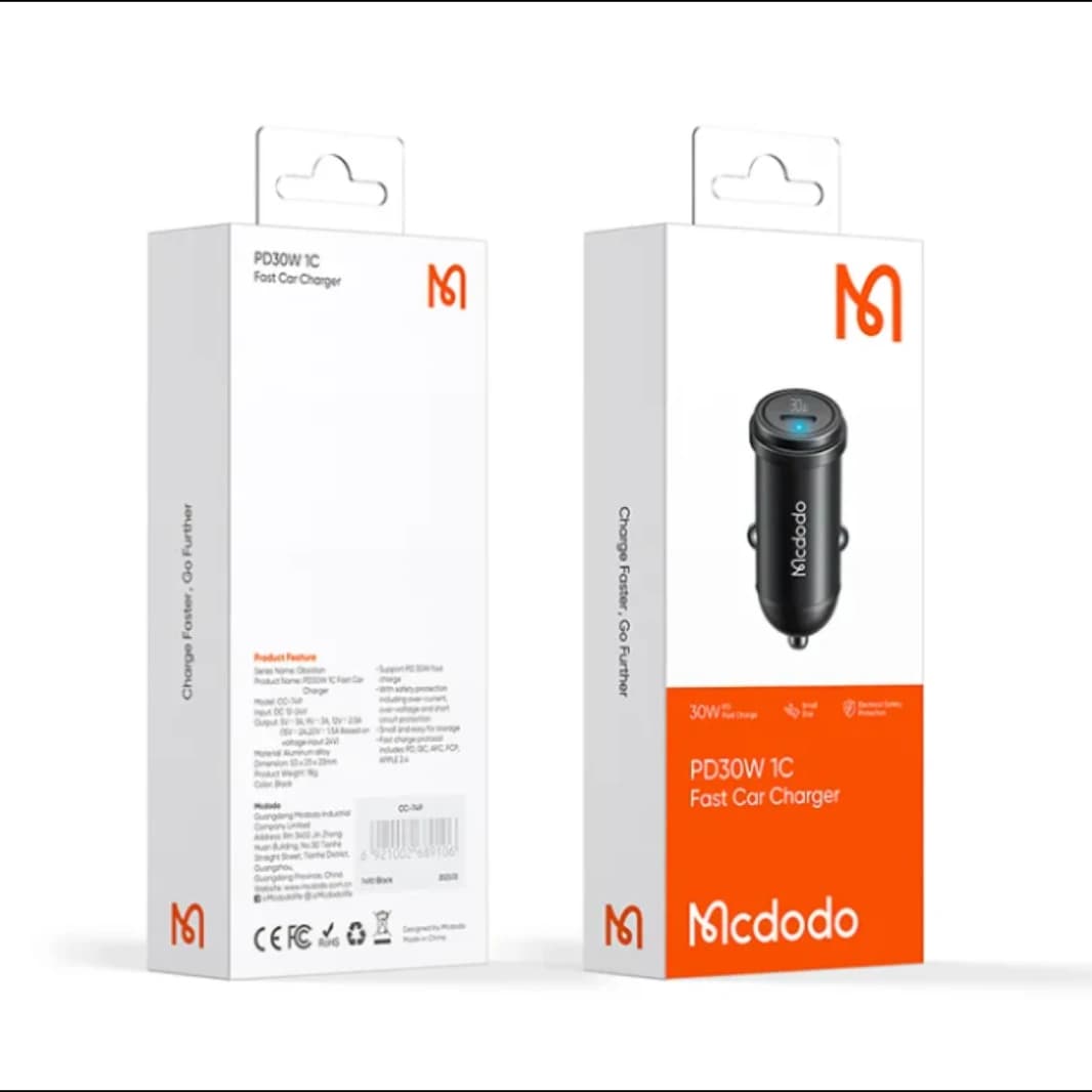 شاحن سيارة سريع Mcdodo CC-7492 30 وات 1C PD + كابل 36 وات C إلى Lightning بطول 1.2 متر