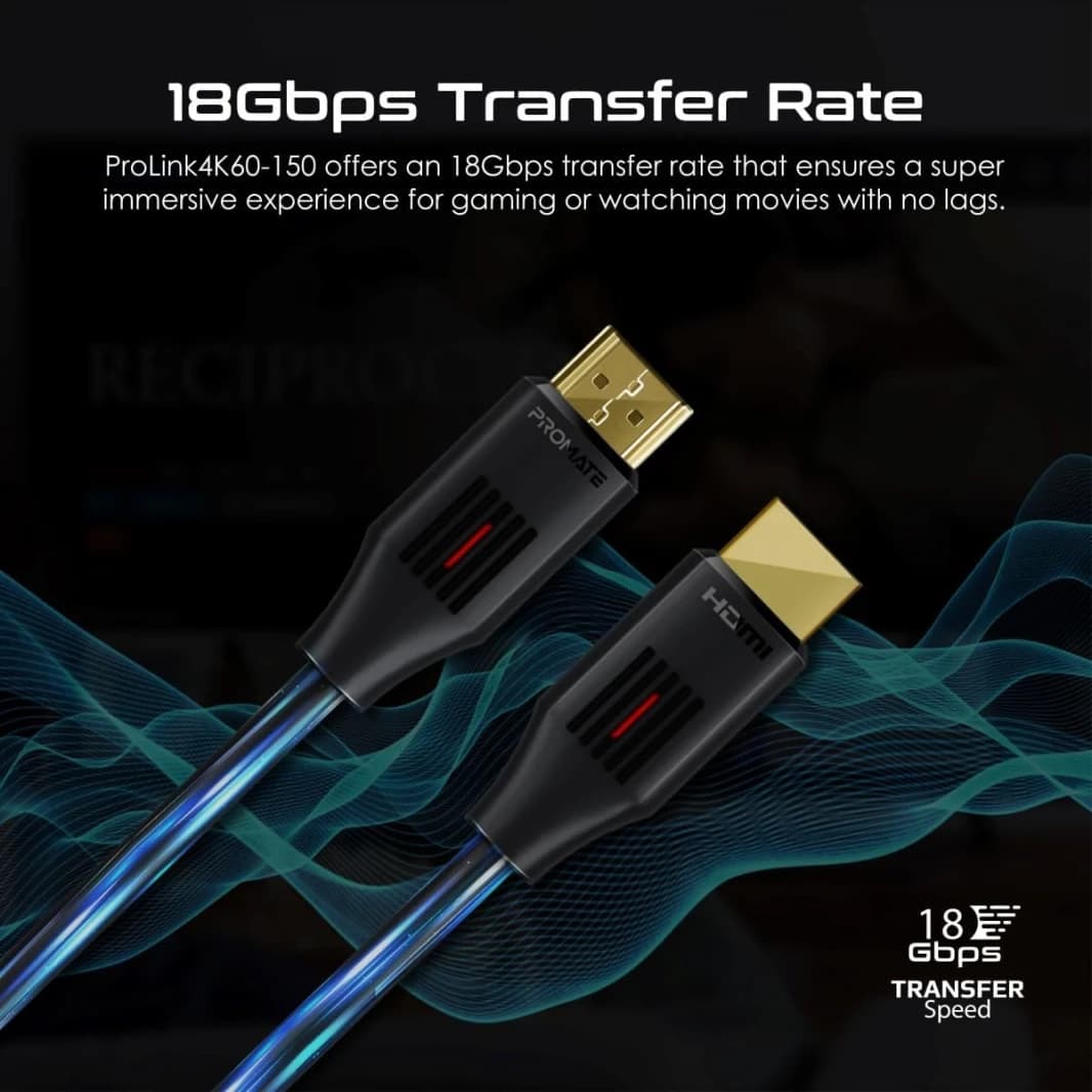 كابل Promate HDMI 2.0، كابل HDMI إلى HDMI رفيع بدقة 4K@60Hz بطول 3 أمتار مع دعم فيديو ثلاثي الأبعاد، ونطاق ترددي 18 جيجابت في الثانية، ودعم Ethernet وموصلات مطلية بالذهب لأجهزة الكمبيوتر المحمولة وأجه