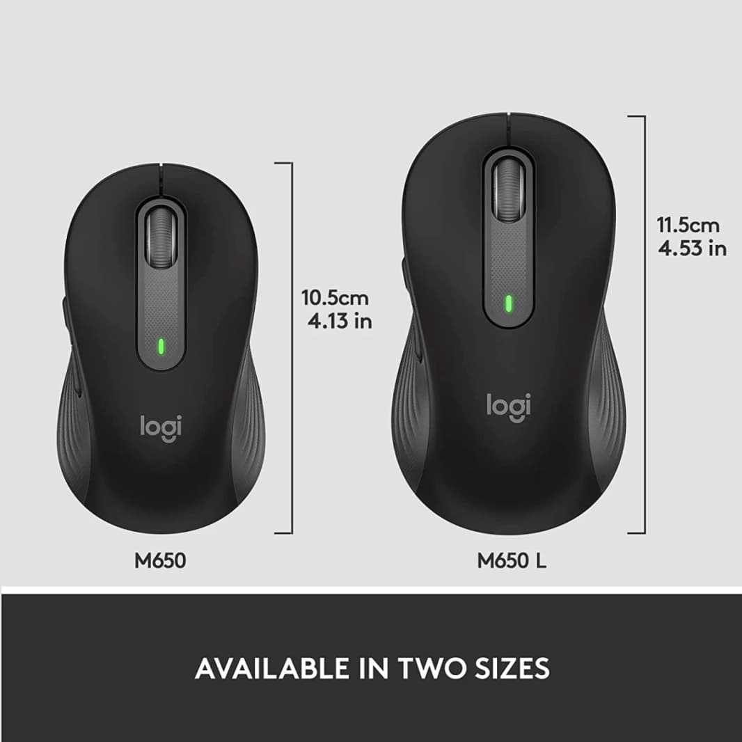 ماوس لاسلكي Logitech Signature M650 للأيدي الصغيرة والمتوسطة الحجم وبطارية تدوم لمدة عامين ونقرات صامتة وأزرار جانبية قابلة للتخصيص وبلوتوث لأجهزة الكمبيوتر الشخصية/Mac/أجهزة متعددة/Chromebook - جرافي