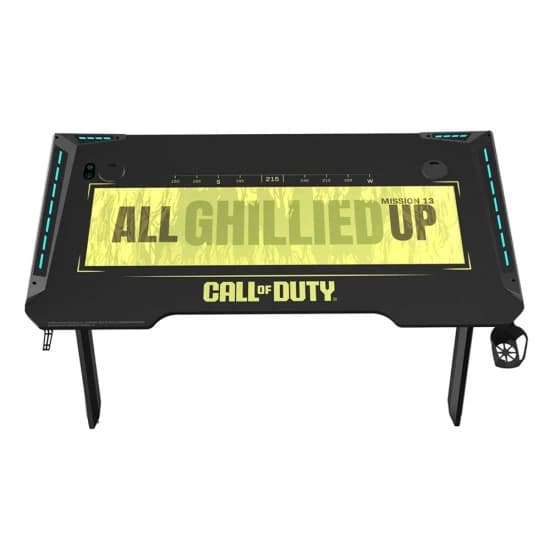 طاولة ألعاب CALL OF DUTY (COD) GAMEON HAWKSBILL SERIES RGB FLOWING LIGHT مع خطاف سماعة رأس وحامل أكواب - أسود/أخضر