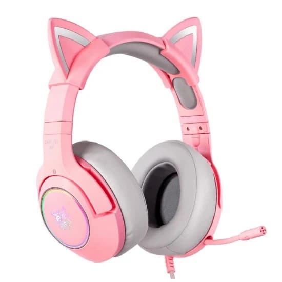 سماعة رأس ONIKUMA K9 50MM DRIVERS ELITE STEREO للألعاب مع آذان قطة للكمبيوتر الشخصي وPS4 وXBOX - وردي