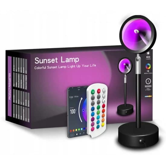 مصباح بروجيكتور TUYA XYD-021 لاسلكي بتقنية واي فاي RGB مع تطبيق وتحكم صوتي ومصباح غروب الشمس الذكي - أسود/أبيض