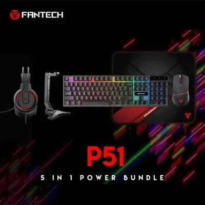 مجموعة ألعاب FANTECH P51 Power Bundle 5 في 1 باللون الأسود السلكي (لوحة مفاتيح + ماوس + سماعة رأس + لوحة ماوس + حامل سماعة رأس)