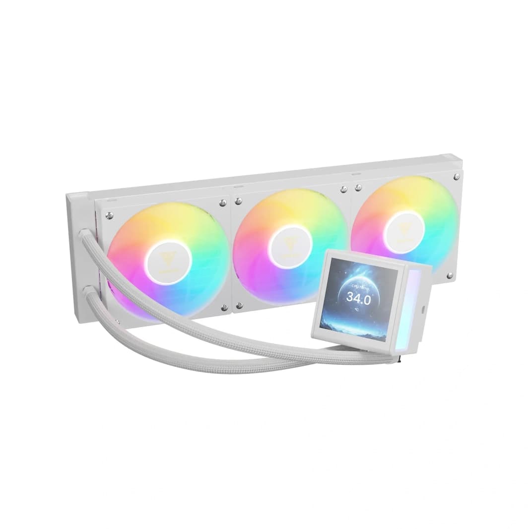 مبرد سائل وحدة المعالجة المركزية GAMDIAS CHIONE P5-360 ARGB باللون الأبيض - شاشة IPS LCD