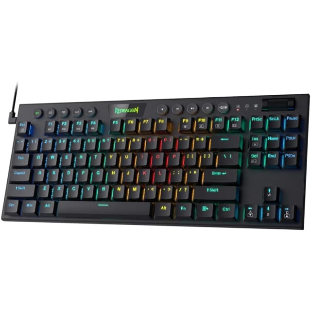 لوحة مفاتيح ميكانيكية Redragon K622 Horus TKL RGB سلكية مع أغطية مفاتيح منخفضة الارتفاع ووحدة تحكم مخصصة للوسائط ومفتاح أحمر خطي