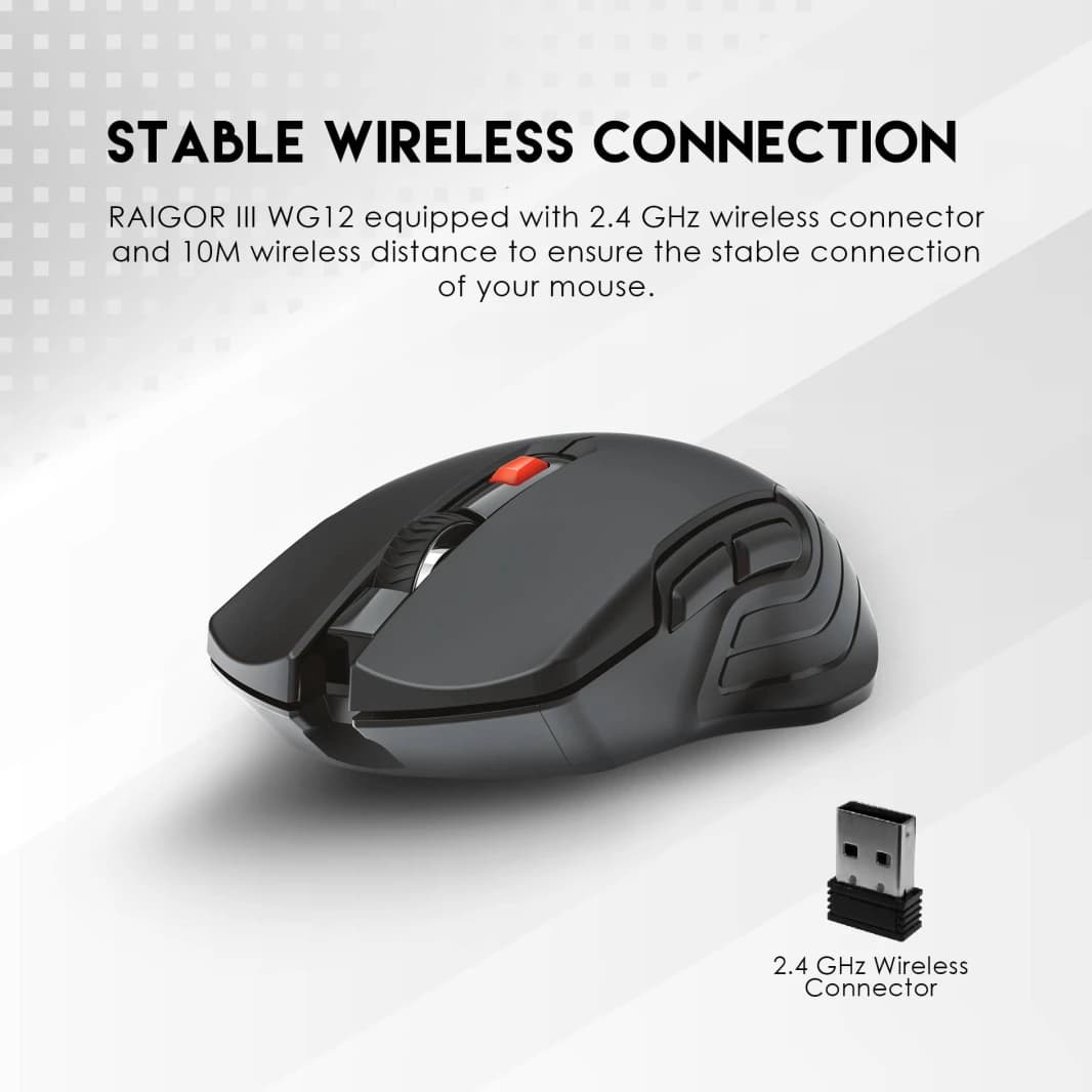 ماوس الألعاب Fantech Raigor III WG12 مع اتصال لاسلكي 2.4 جيجا هرتز، حتى 2000 نقطة في البوصة