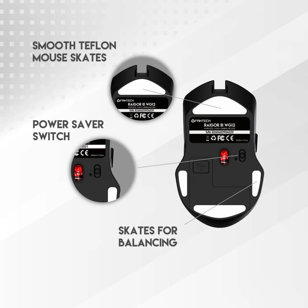 ماوس الألعاب Fantech Raigor III WG12 مع اتصال لاسلكي 2.4 جيجا هرتز، حتى 2000 نقطة في البوصة