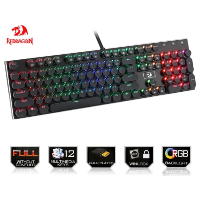 لوحة مفاتيح Redragon K556 RGB LED ذات الإضاءة الخلفية الميكانيكية للألعاب من الألومنيوم