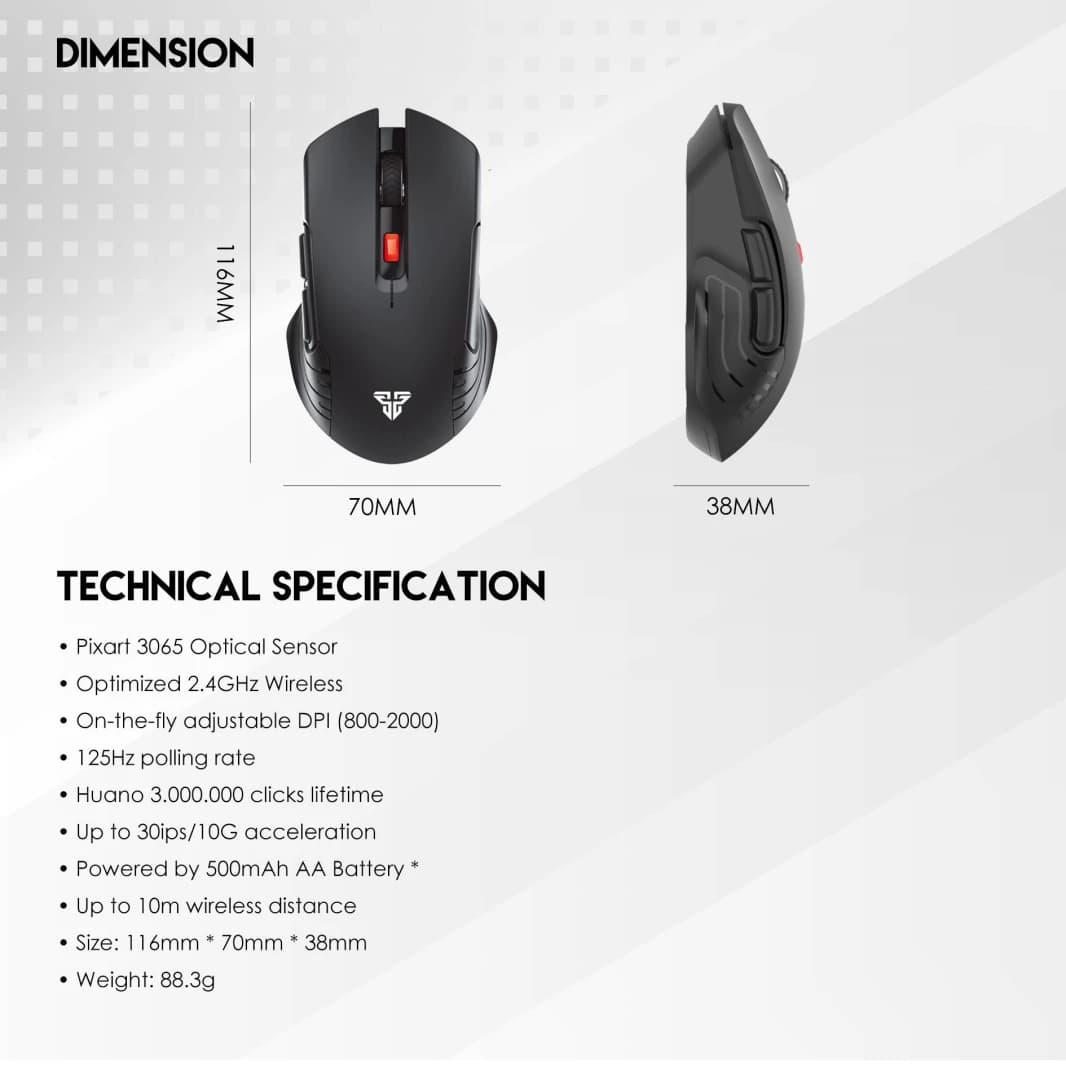 ماوس الألعاب Fantech Raigor III WG12 مع اتصال لاسلكي 2.4 جيجا هرتز، حتى 2000 نقطة في البوصة