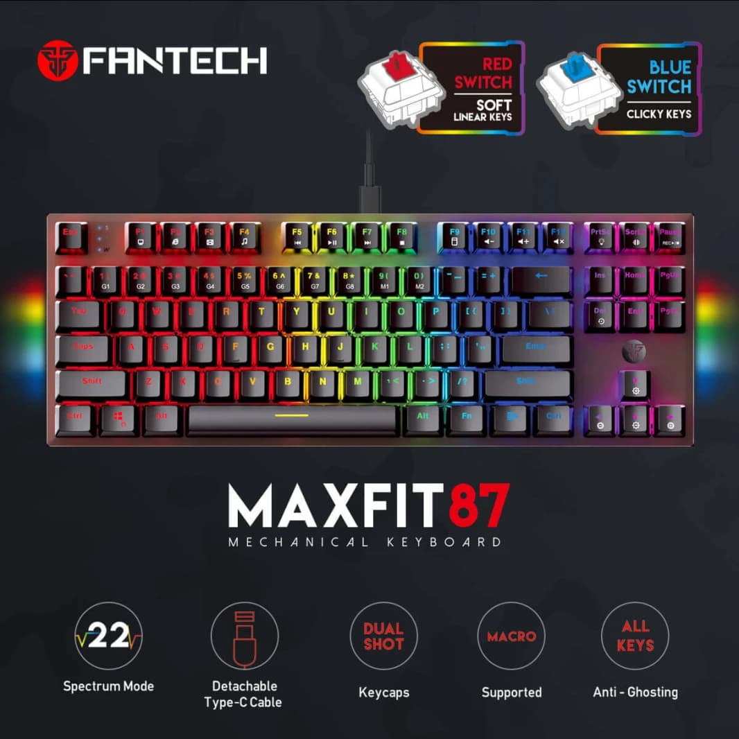 لوحة مفاتيح ميكانيكية FANTECH MAXFIT87 MK856 RGB بمفتاح أزرق