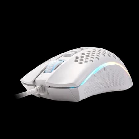 ماوس ألعاب Redragon M808 Storm White خفيف الوزن RGB، 85 جرامًا، هيكل قرص العسل فائق الخفة - مستشعر بصري 12400 نقطة في البوصة