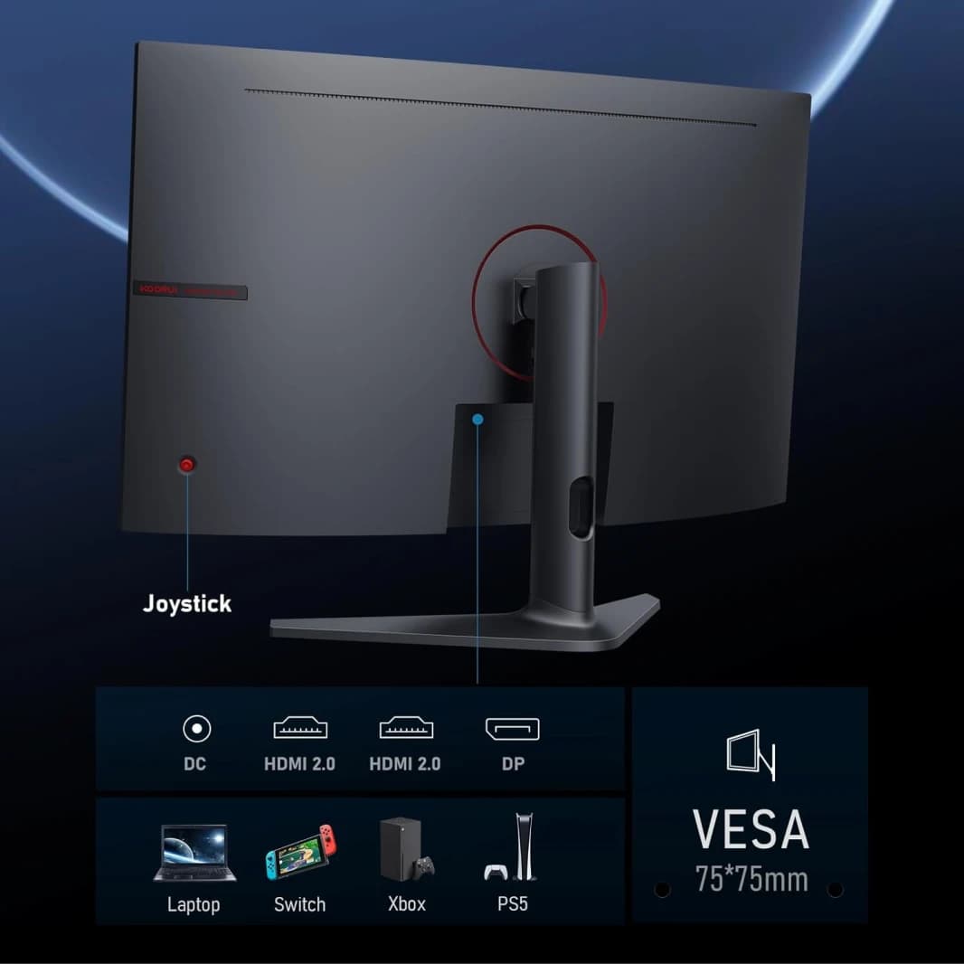 KOORUI 32 inch Curved Gaming Monitor - QHD (2560 x 1440) 2K Display, 170Hz 144Hz Monitor, 1500R Curvature, 1ms, HDR10, Adaptive Sync, Tilt Adjustable, DisplayPort HDMI, Black - GA01