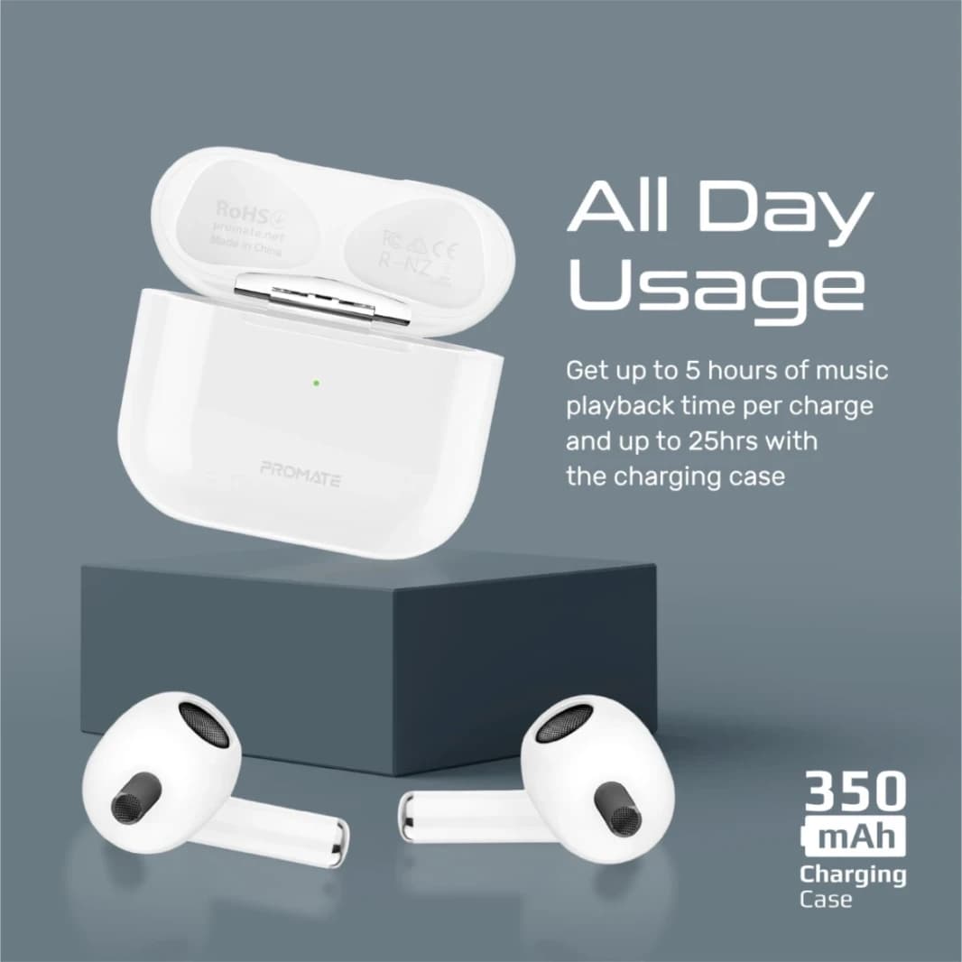 Promate FreePods-2 True Wireless Earbuds In-Ear, 25H Playback Time, Intelligent Touch Controls