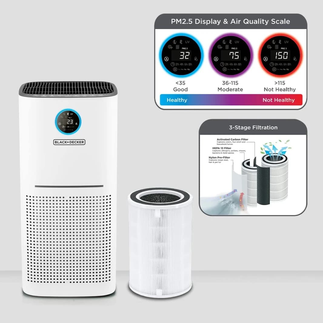 Black & Decker Air Purifier AP3560 لغرفة كبيرة تصل إلى 60M2 HEPA 13 Filter