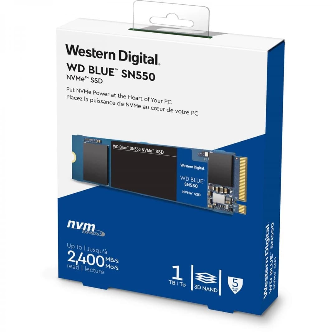 Western Digital 1TB WD Blue SN550 NVMe® SSD -  PCIe Gen3 x4 8 GB/s, M.2 2280, 3D NAND, Up to 2400 MB/s