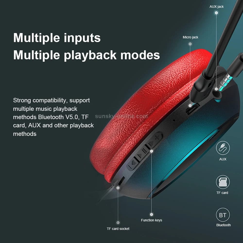 WEKOME M8 Bluetooth Headphone Wireless STEREO HIFI BASS Bluetooth Headset V5.0 Support TF Card AUX - Black