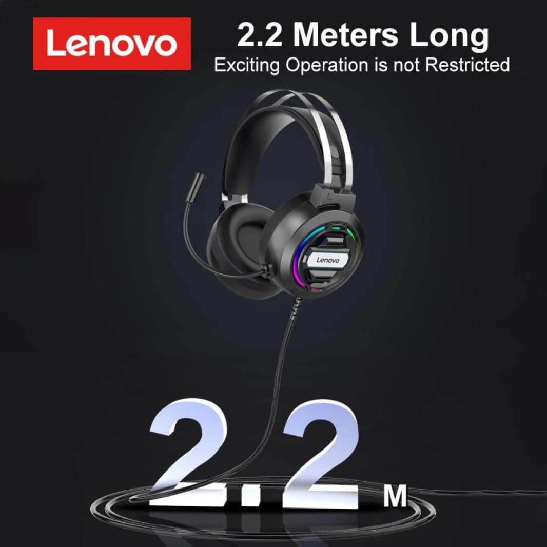 Lenovo H401 Led Light Gaming Headphone With Noise Canceling Microphone And Stereo Bass Surround Sound 40MM For Computer - Black, Wired