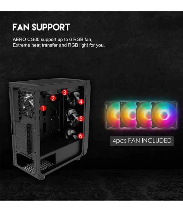 Fantech AERO CG80 RGB Middle Tower Case - Black