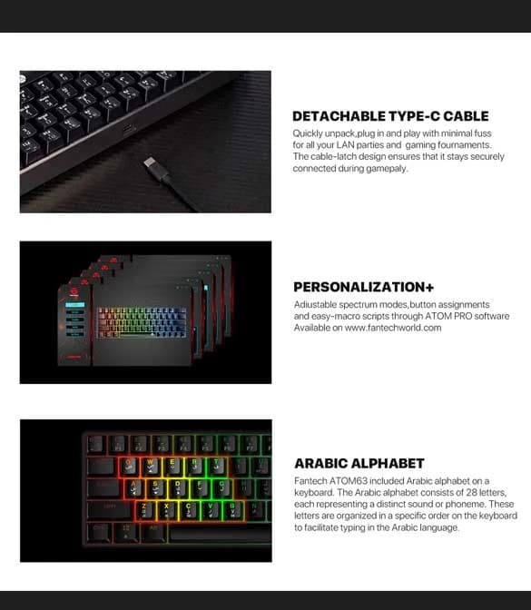 Fantech Atom63 MK859 Arabic/English Keyboard - Black