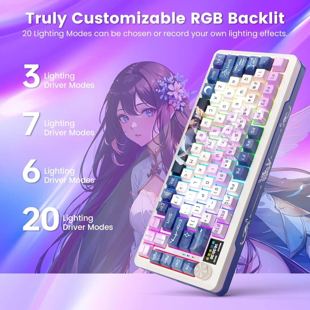 لوحة المفاتيح الميكانيكية اللاسلكية لـ Redragon ، لوحة مفاتيح ألعاب Gasket RGB مع 81 مفتاح مخصص قابلة للبرمجة ، لوحة مفاتيح لاسلكية 3-ODES مع مفتاح L Lopard L ، الشاشة و Knob ، K708