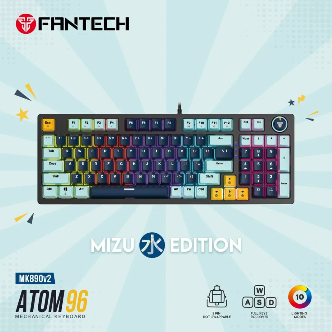 Fantech MK890V2 ATOM 96 RGB Mechanical Gaming Keyboard Mizu Edition Navy Blue