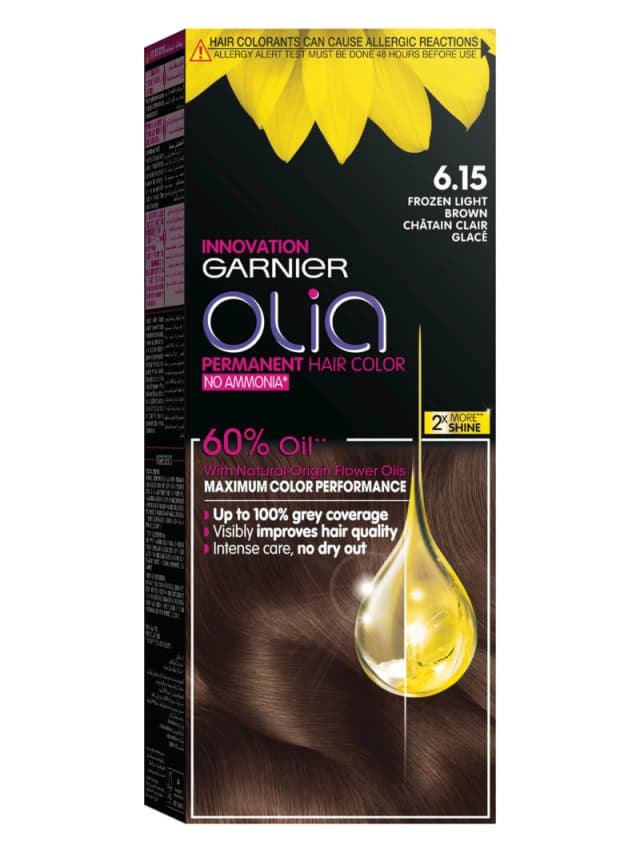 Garnier 6.15 Frozen Light Brown, No Ammonia Permanent Haircolor, with 60% Oils