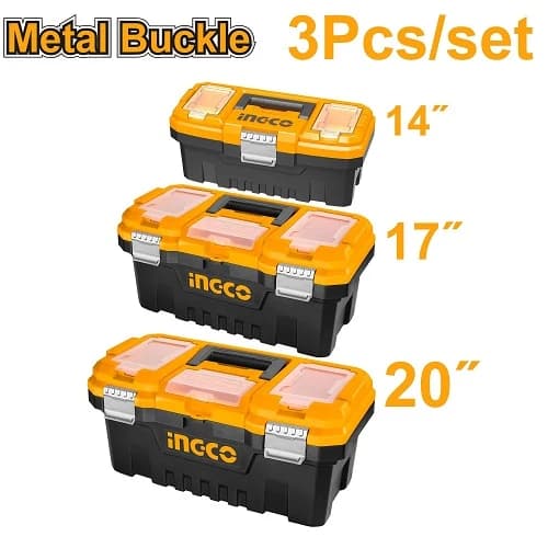 3 Plastic tool boxes set 14" + 17" + 19"