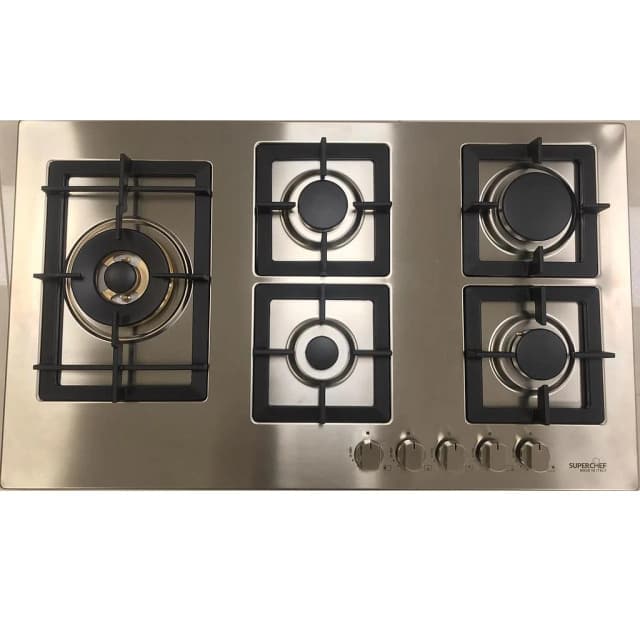 SuperChef Hob 90cm 5Burners Front Knobs Full Safety Front Knobs Turbo Copper Side